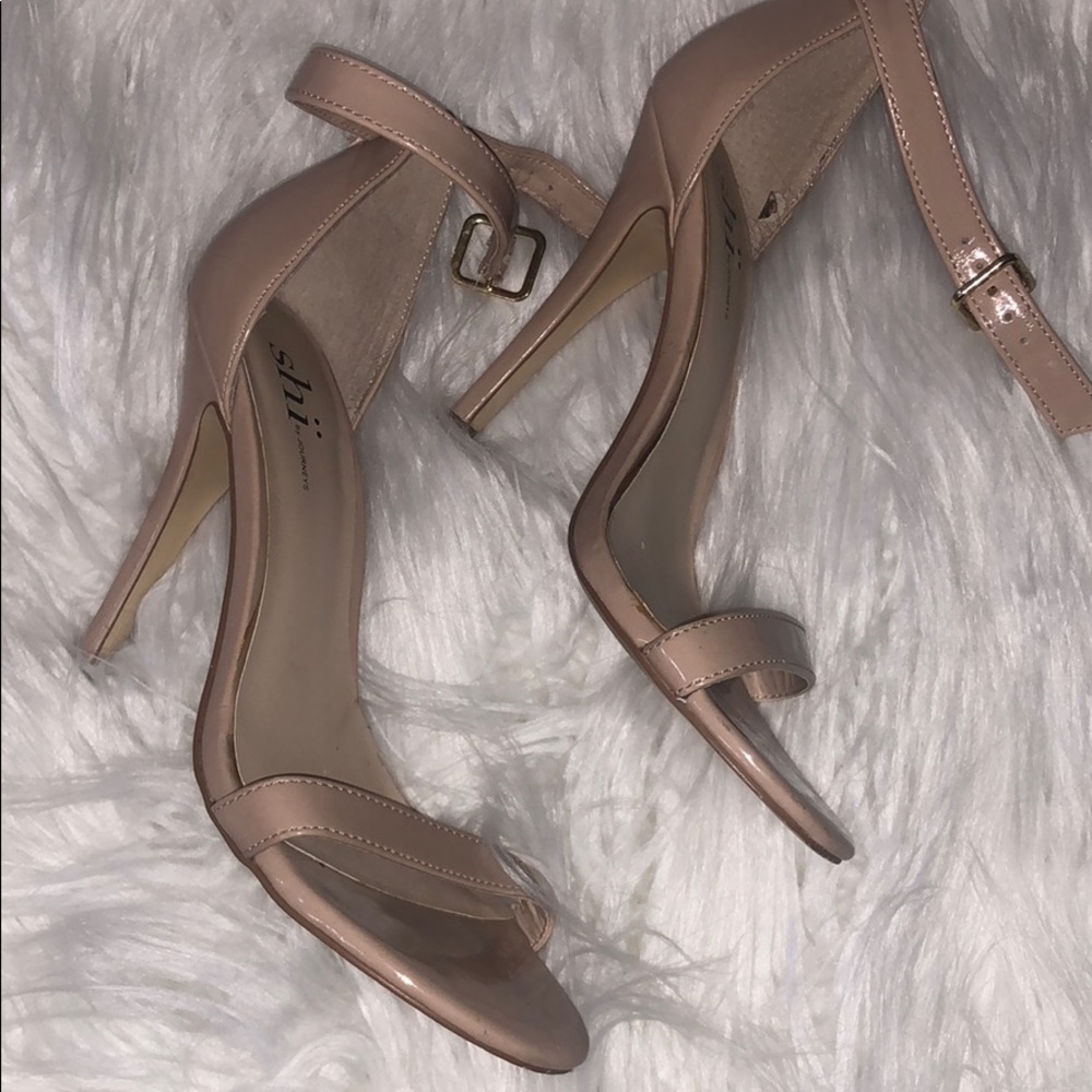 Patent leather nude strappy heels